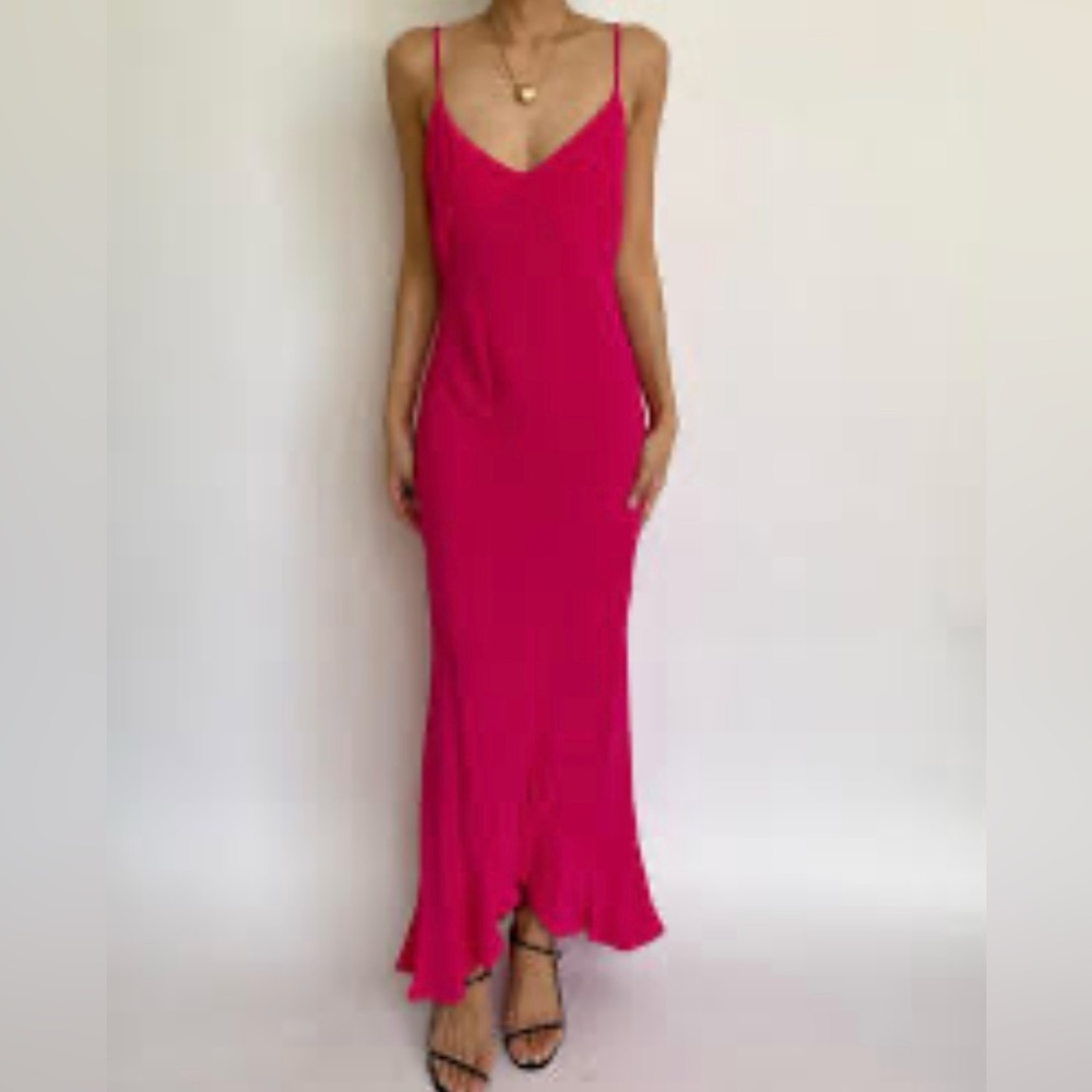 1. Small Blind Date Elegant Pink Ruffle hem Maxi Dress 16 ptp